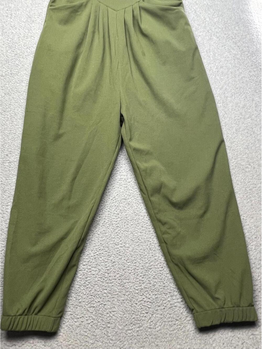 Halara Olive Green Waffle Overalls Jumpsuit M Wide Leg Boho Casual Athleisure - Picture 9 of 10
